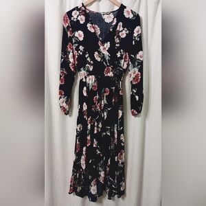 KorMei  High Low Navy blue Floral Dress size M